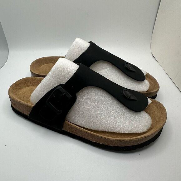 CUSHIONAIRE Women's Leah Cork Footbed Sandal With +Comfort 6.5 BLACK - Picture 1 of 7